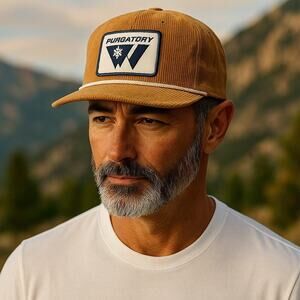 Sportiqe SnapBack Hat Unisex Tan Corduroy Purgatory Patch Cap Ski Outdoor OSFM